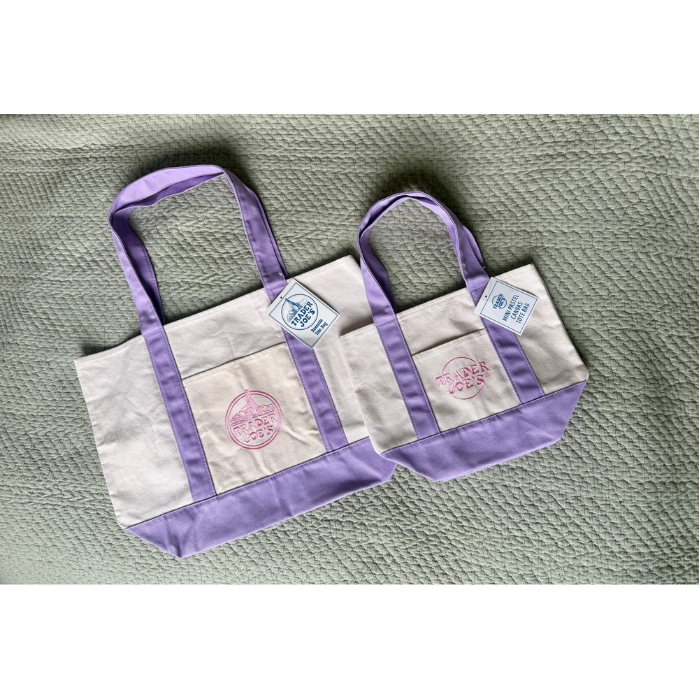 Trader Joe's Lavender Canvas Totes Set: Large AND Mini! (1 of 2 bundles listed)
